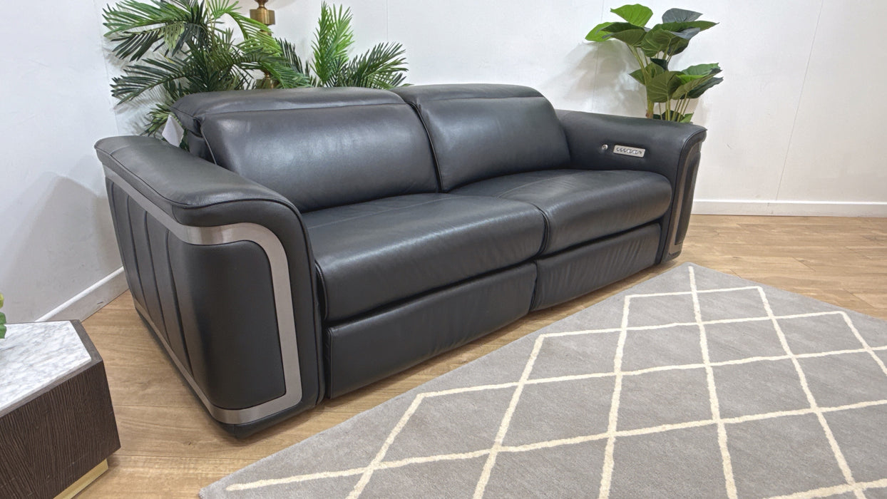 Sofology Plaza Leather 2.5 Seater Power Recliner/Headrest Heated Seats in Trusty Embossed Jet Black