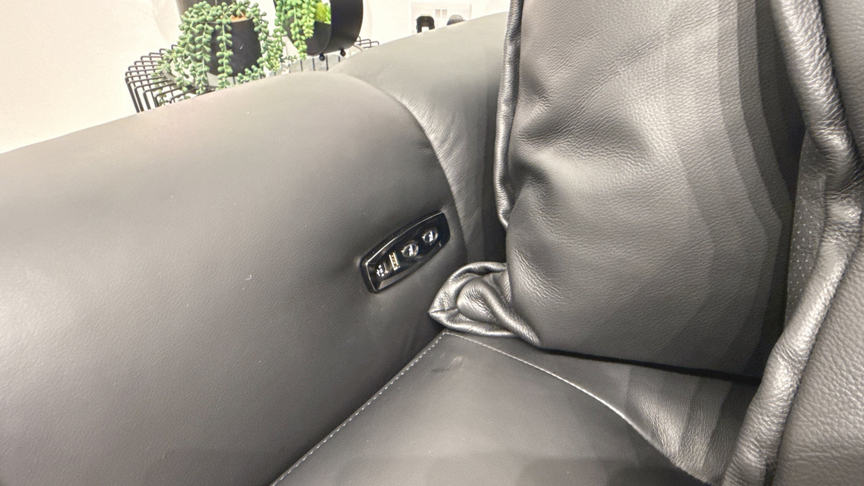 Sofology Daxton Leather Chair Motion Chaise in Trusty Matt Jet Black