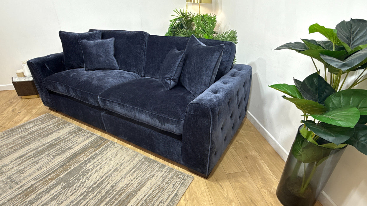 Sofology Valentina Fabric 4 Seater Split Foam/Fibre Seats Full Back in Luxury Deep Pile Chenille Denim