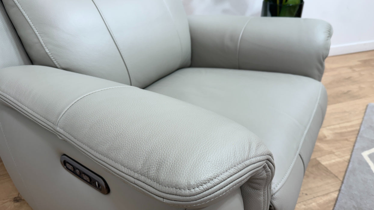 Sofology Bradie Leather Chair Power Recliner/Headrest in Trusty Embossed Light Grey