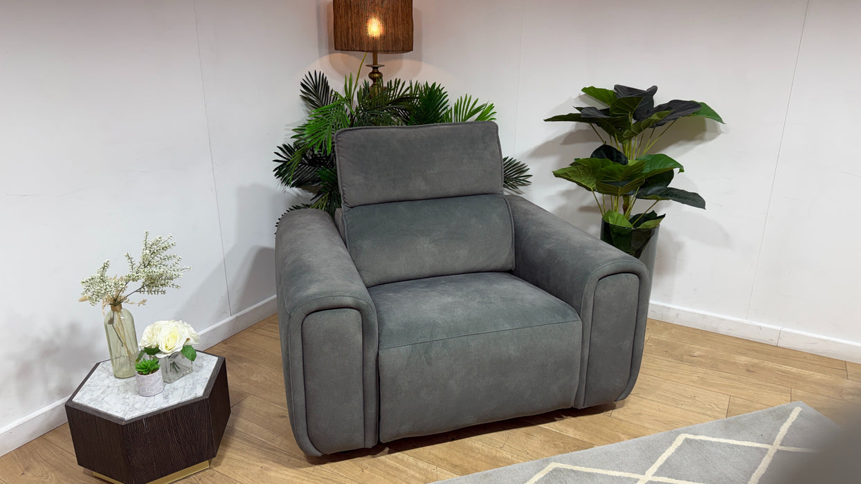 Sofology Premiere Fabric Loveseat Power Recliner/Headrest in Lifestyle Flecked Mineral Green