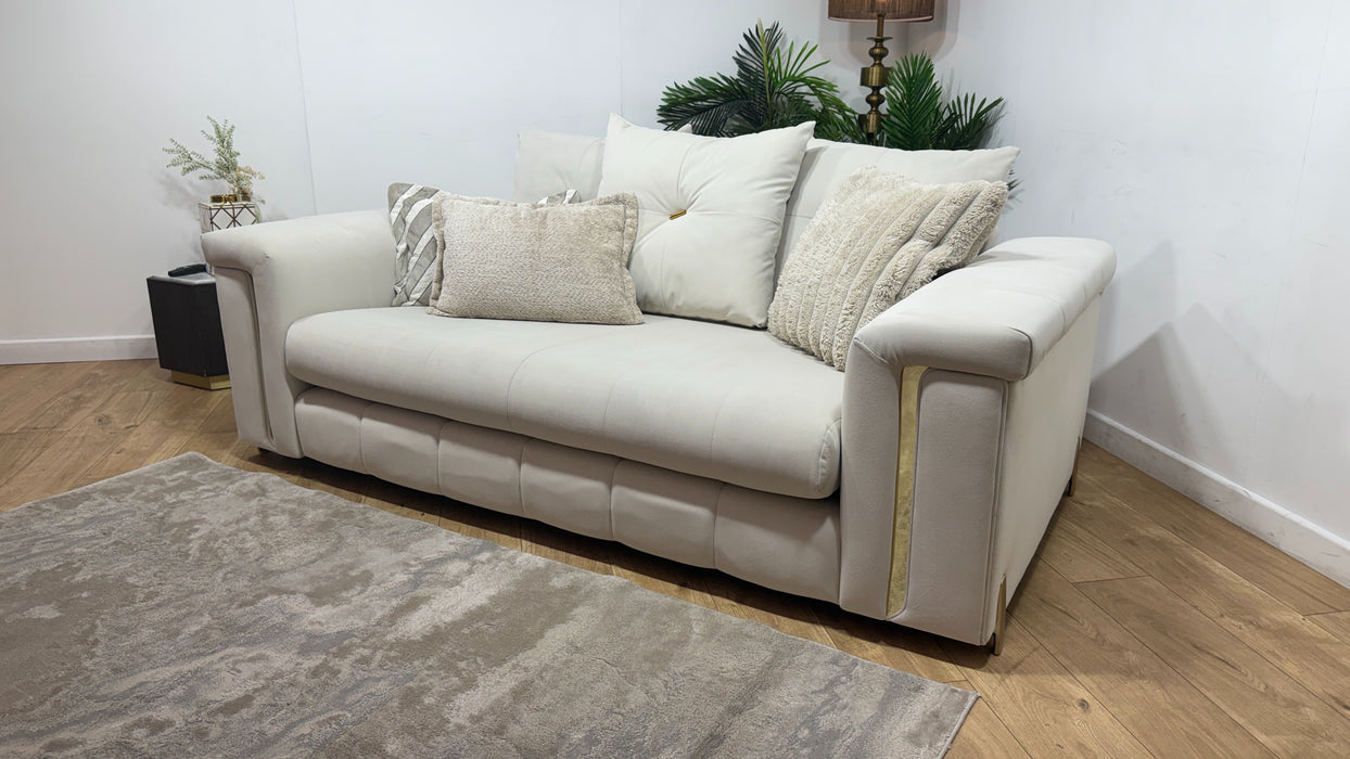 Sofology Oscar Fabric 2 Seater Gold Trim in Super Matt Velvet Ecru Mix