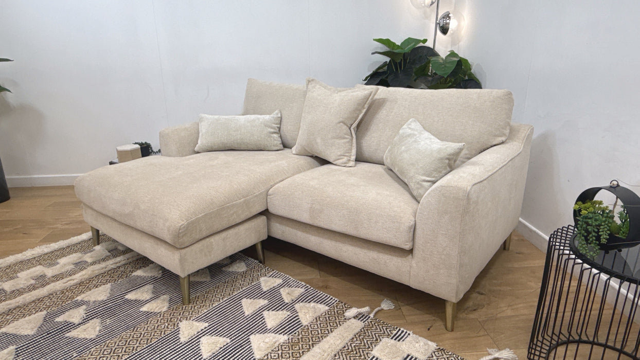 Sofology Mayfair Fabric Chaise 3 Seater Foam Seats in Linen Look Chenille Natural