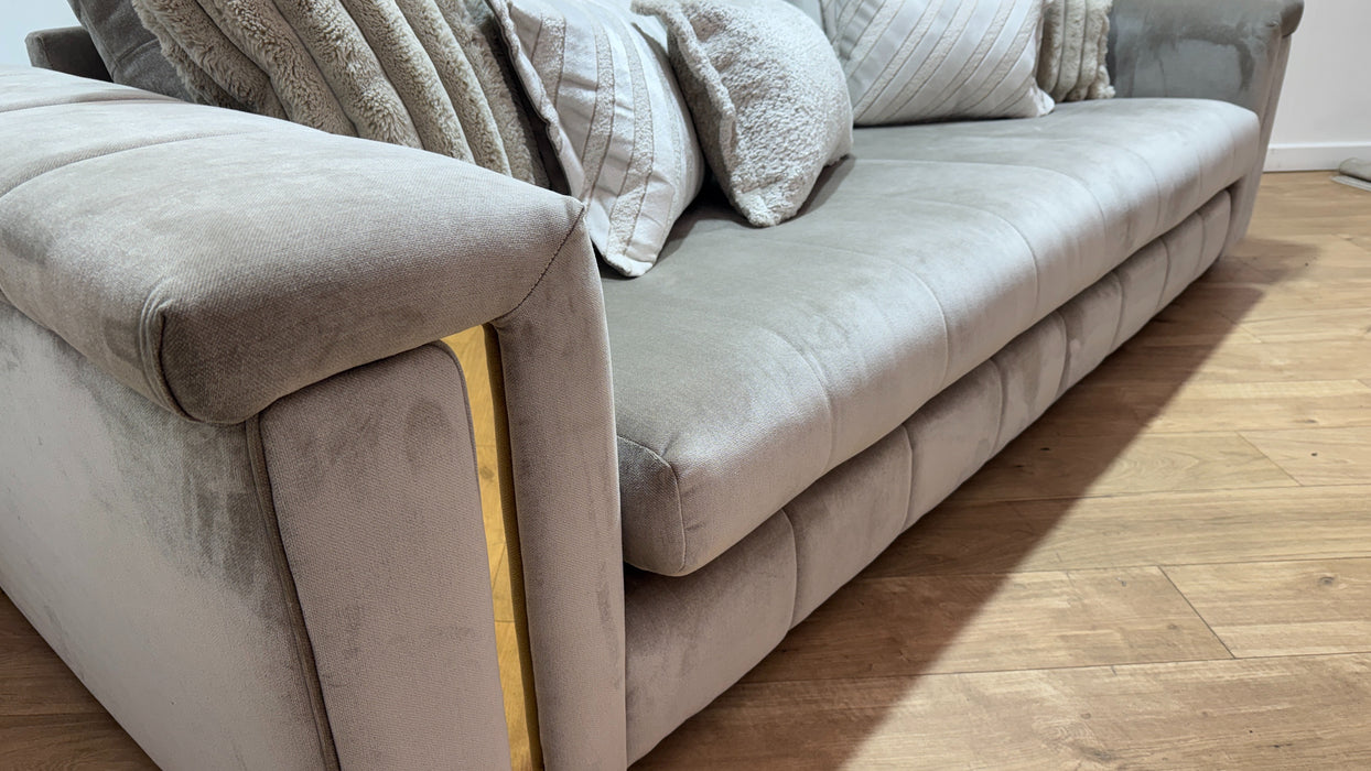 Sofology Oscar Fabric 4 Seater Gold Trim in Fine Textured Chenille Stone Mix