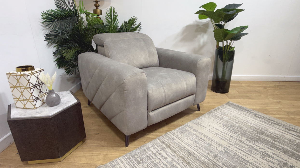 Sofology Allure Fabric Chair Power Recliner/Headrest Heated Seat Speakers in Lifestyle Flecked Stone
