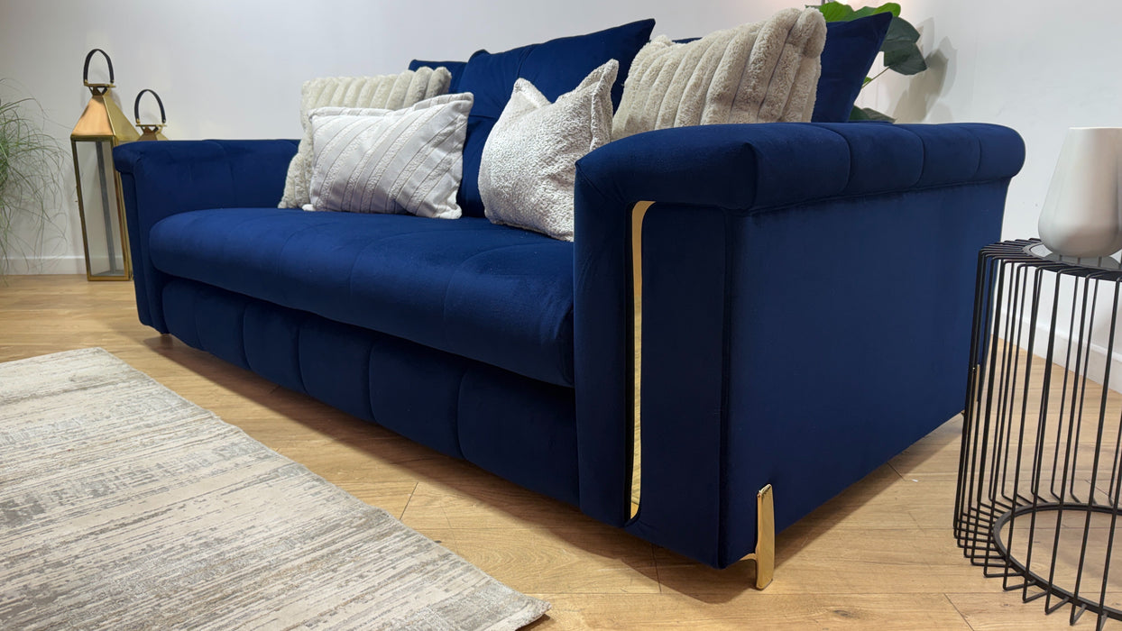 Sofology Oscar Fabric 3 Seater Gold Trim in Super Matt Velvet Navy Mix