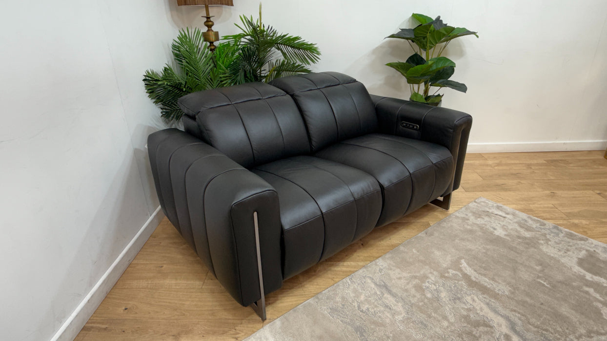 Sofology Paramount Leather 2 Seater Power Recliner/Headrest in Trusty Embossed Jet Black