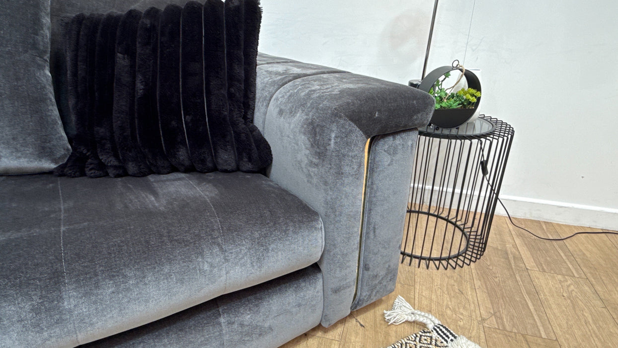 Sofology Oscar Fabric 2 Seater Gold Trim in Fine Textured Chenille Charcoal Mix