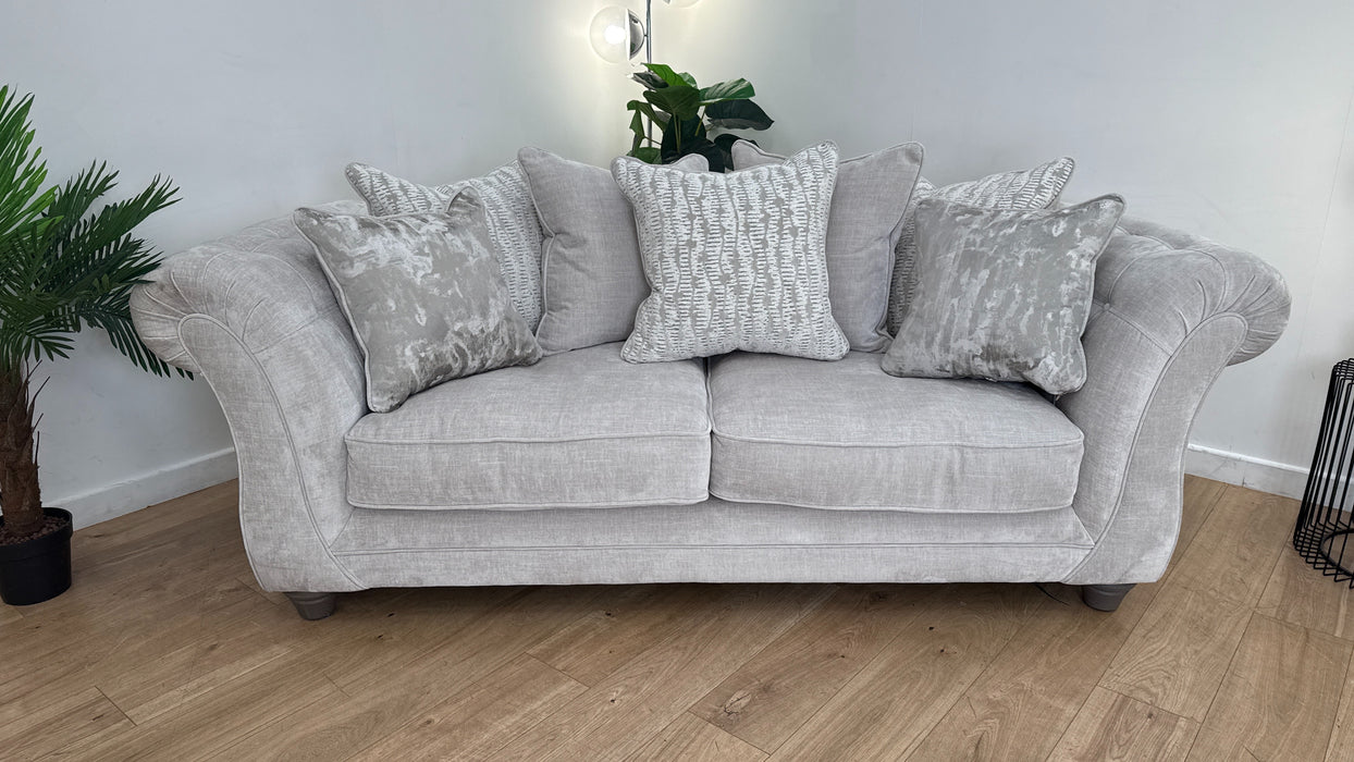 Sofology Highgrove Fabric 3 Seater Pillow Back Feather Flex Seats in Luxe Chenille Oyster Mix