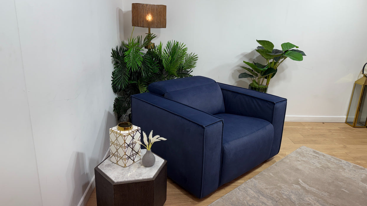 Sofology Horizon Fabric Loveseat Power Recliner/Headrest in Lifestyle Flecked Navy