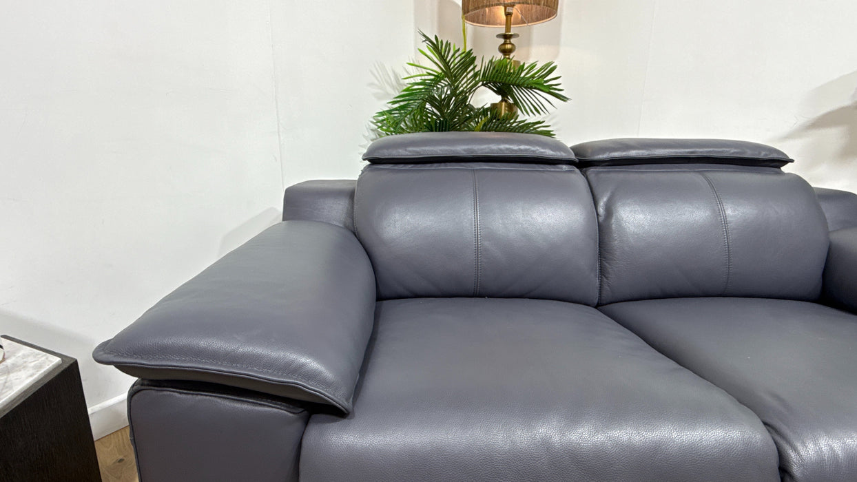 Sofology Benz Leather 2 Seater Power Recliner/Headrest in Trusty Sheen Lavender Grey