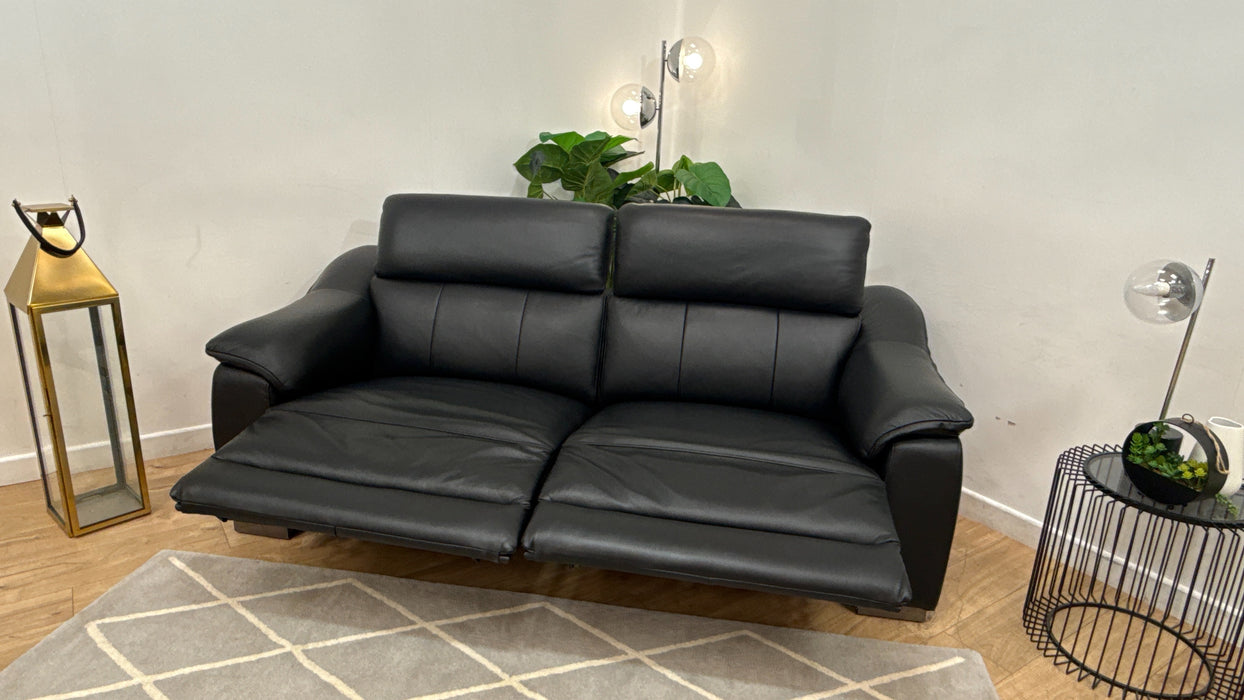 Sofology Carrera Leather 2.5 Seater Power Recliner/Headrest in Trusty Embossed Jet Black