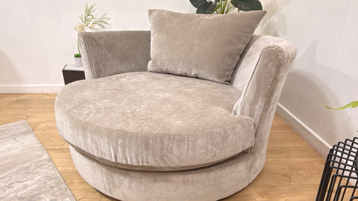 Sofology Oscar Fabric Large Swivel Chair in Fine Textured Chenille Stone Mix