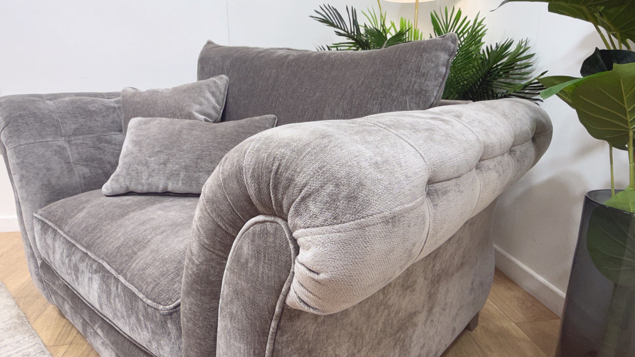 Sofology Highgrove Fabric Loveseat Full Back Extra Flex in Luxury Deep Pile Chenille Grey