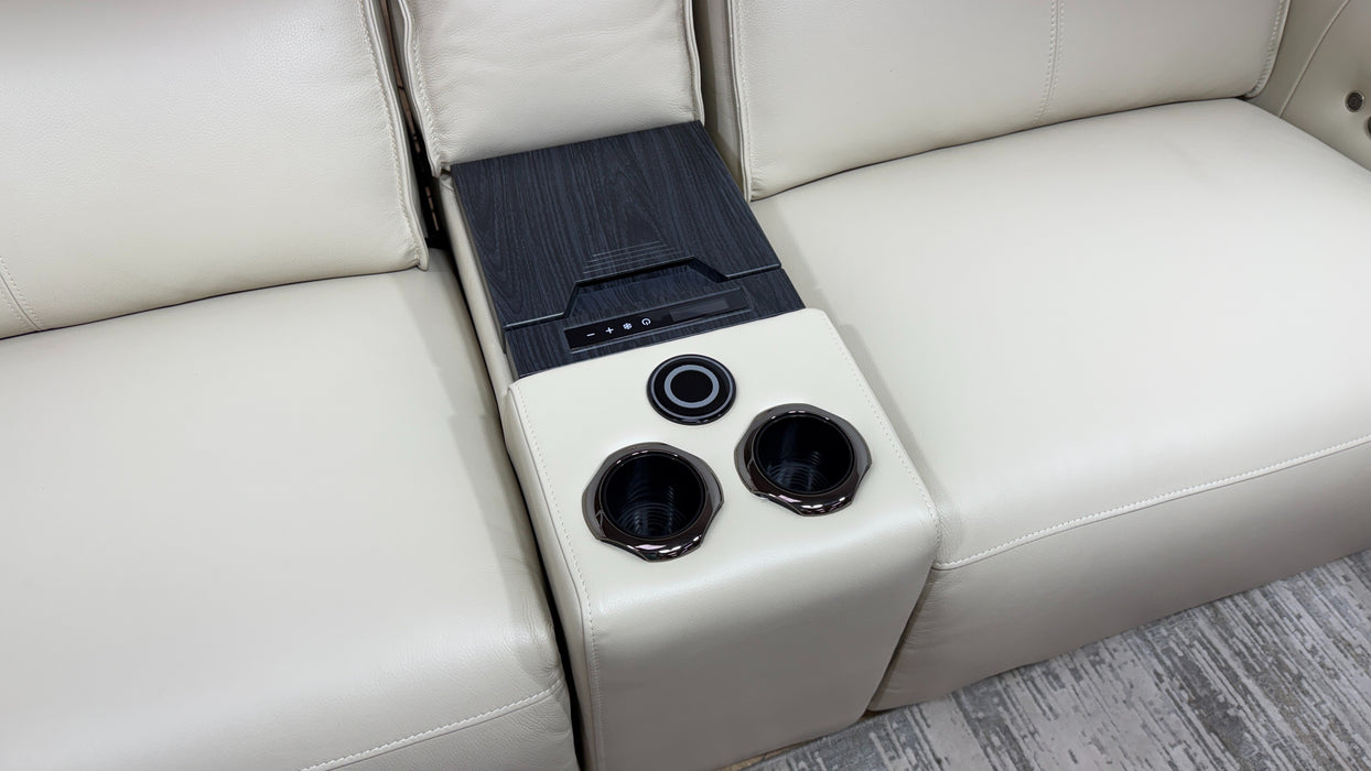 Sofology Premiere Leather 2.5 Seater Smart Console Power Recliner/Headrest Heated Seats in Trusty Embossed Bone China
