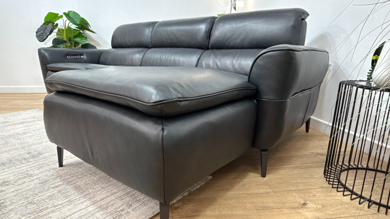 Sofology The Viento 3 Seater Leather Power Recliner Chaise in Trusty Embossed Navy