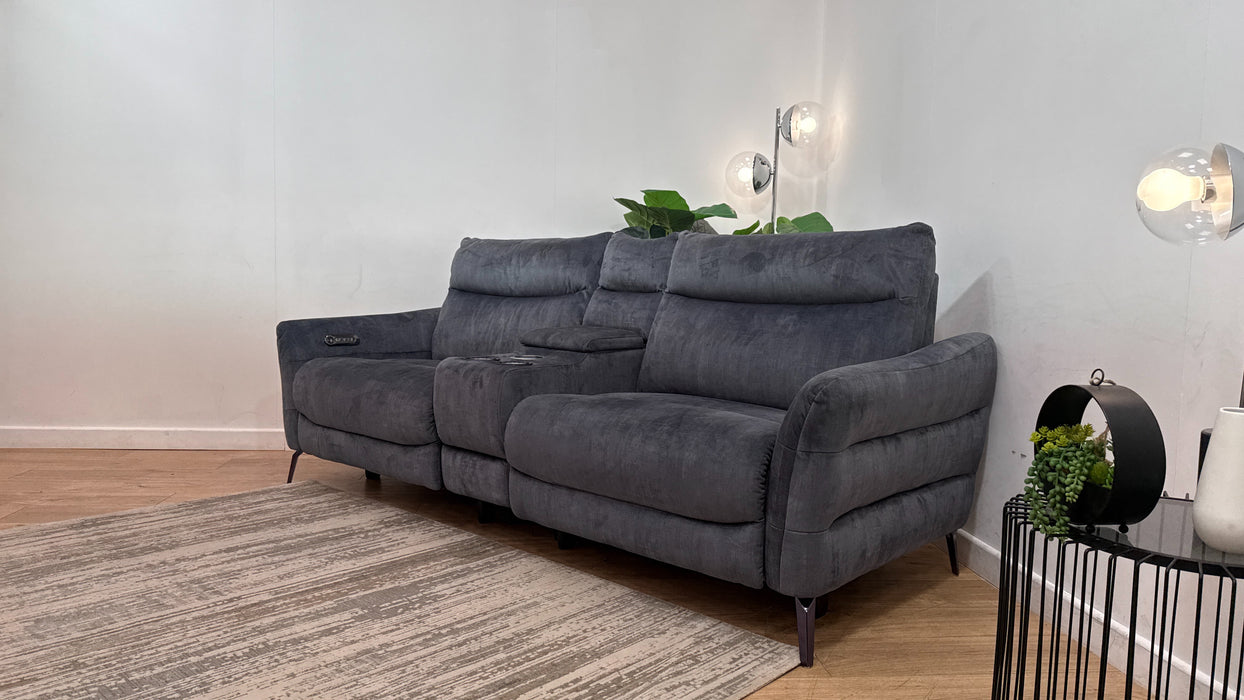 Sofology Renato Fabric 2.5 Seater Console Power Recliner in Heritage Velvet Granite