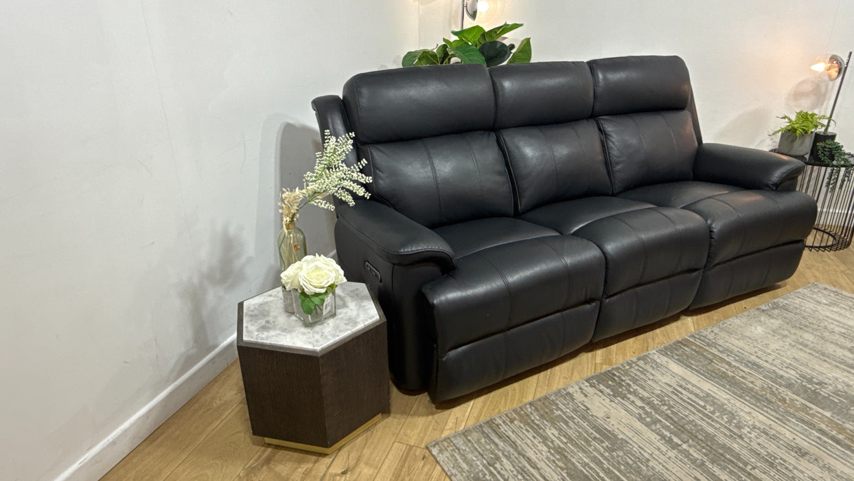 Sofology Gracie Leather 3 Seater Power Recliner/Headrest in Trusty Sheen Jet Black
