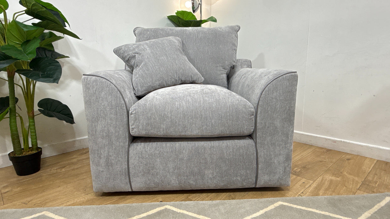 Sofology Georgio Fabric Chair Extra Flex Seat in Lifestyle Plush Chenille Silver Mix