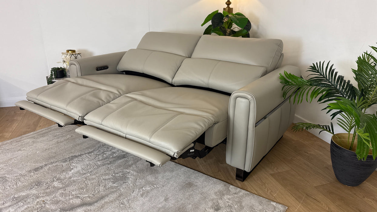 Sofology The Ravello Leather 2.5 Seater Power Recliner/Headrest Lumbar Support in Trusty Embossed Light Grey