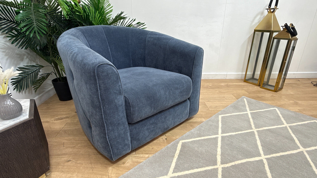 Sofology Kingsbridge Fabric Swivel Chair in Relaxed Chenille Denim