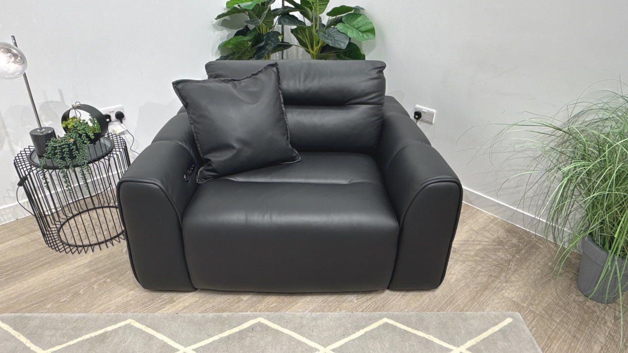 Sofology Daxton Leather Chair Motion Chaise + Speaker  in Trusty Matt Jet Black
