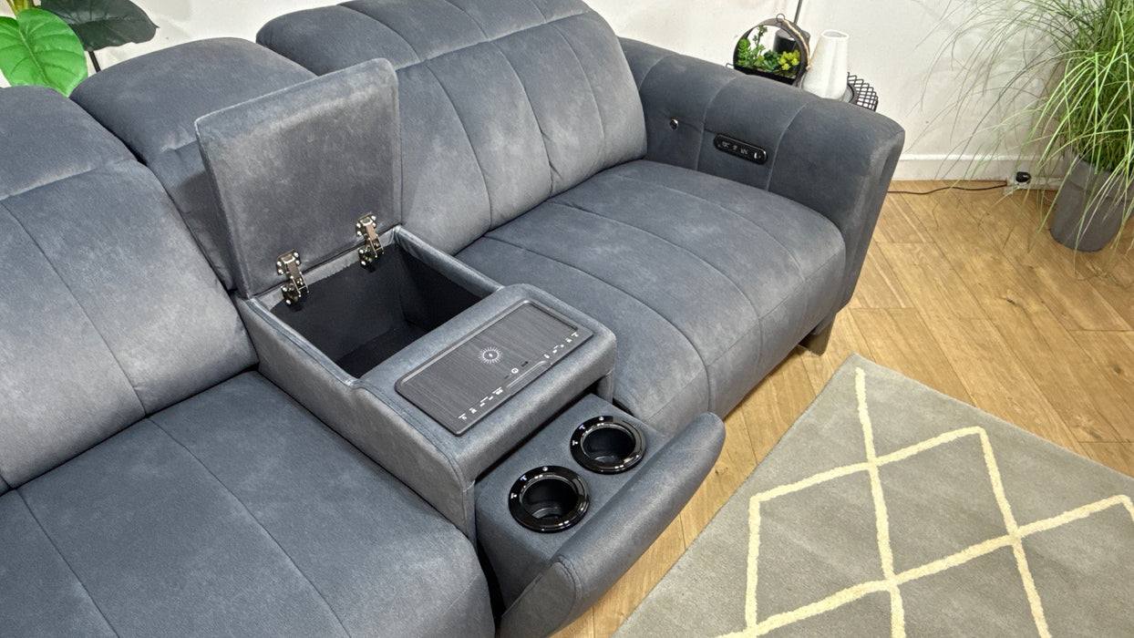 Sofology Paramount Fabric 2.5 Seater Console Power Recliner/Headrest Heated Seats Speakers in Lifestyle Flecked Charcoal
