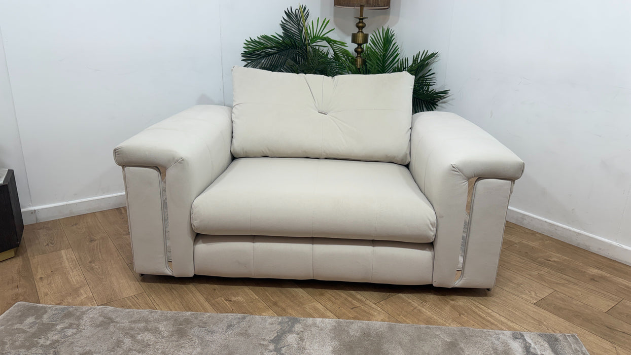 Sofology Oscar Fabric Loveseat Silver Trim in Super Matt Velvet Ecru Mix