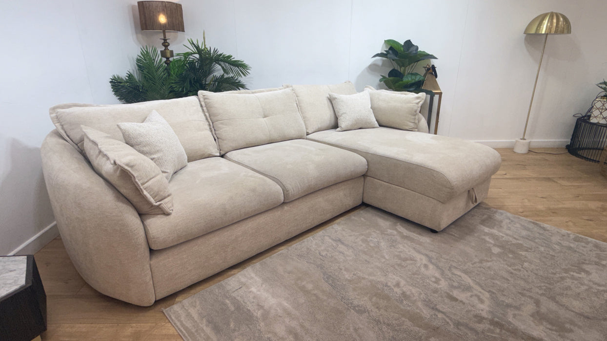 Sofology Portobello Fabric 3 Seater Chaise Sofabed Sprung Seats Storage Hybrid Pocket Mattress in Linen Look Chenille Natural Mix