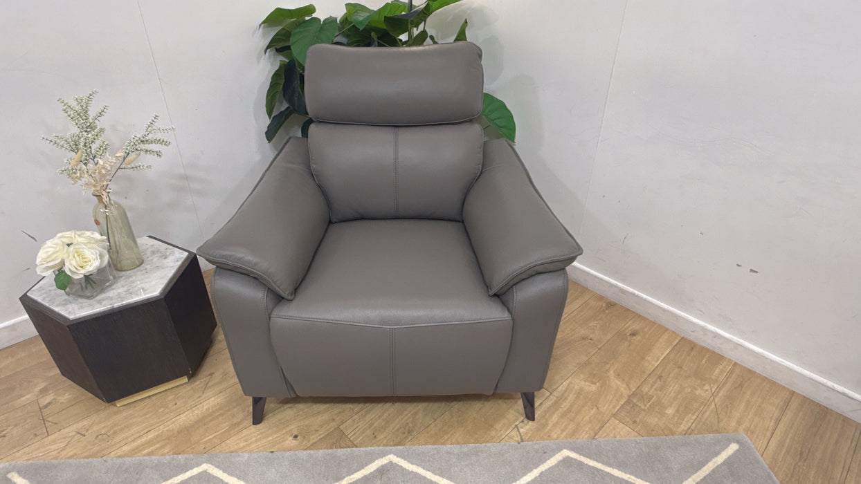 Sofology Arlo Leather Chair Power Recliner/Headrest in Trusty Embossed Elephant