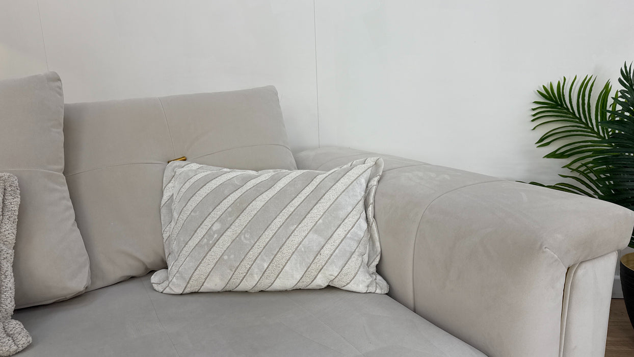 Sofology The Oscar Fabric 4 Seater Split Gold Trim in Super Matt Velvet Ecru Mix