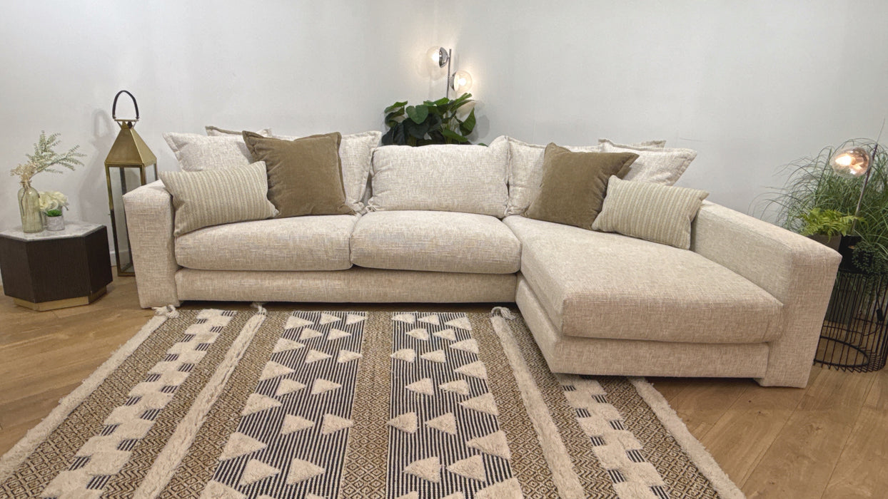 Sofology Cove Fabric Grande Chaise Light Wood Panel in Artisan Chenille Ecru Mix