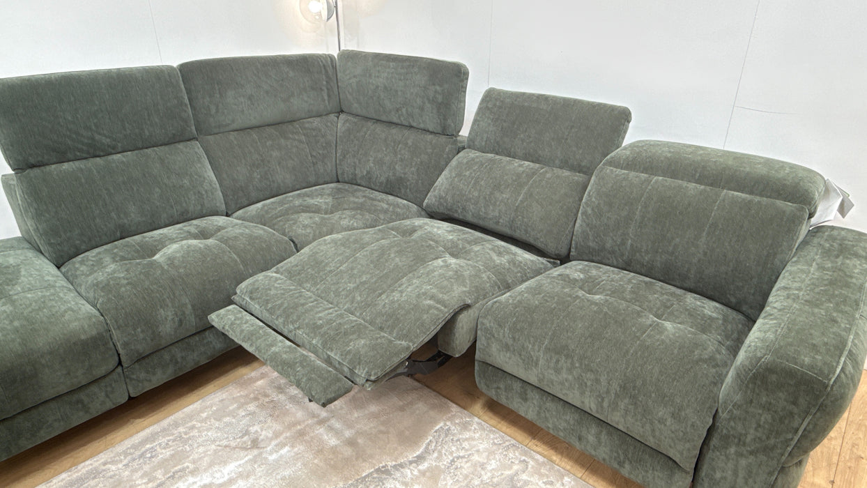 Sofology Jax Fabric Chaise 1.5 Corner 3 Power Recliner/Headrest with Storage in Relaxed Chenille Pine