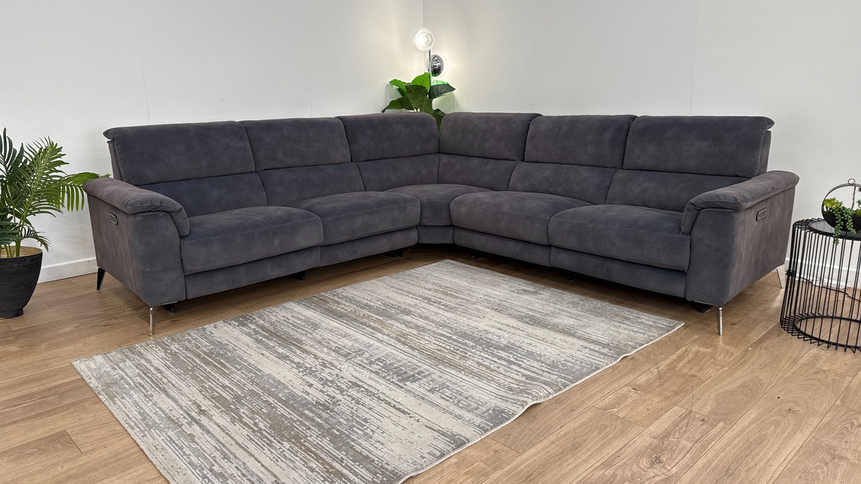 Sofology Illinois Fabric 2 Corner 2 Power Recliner/Headrest in Lifestyle Mottled Charcoal