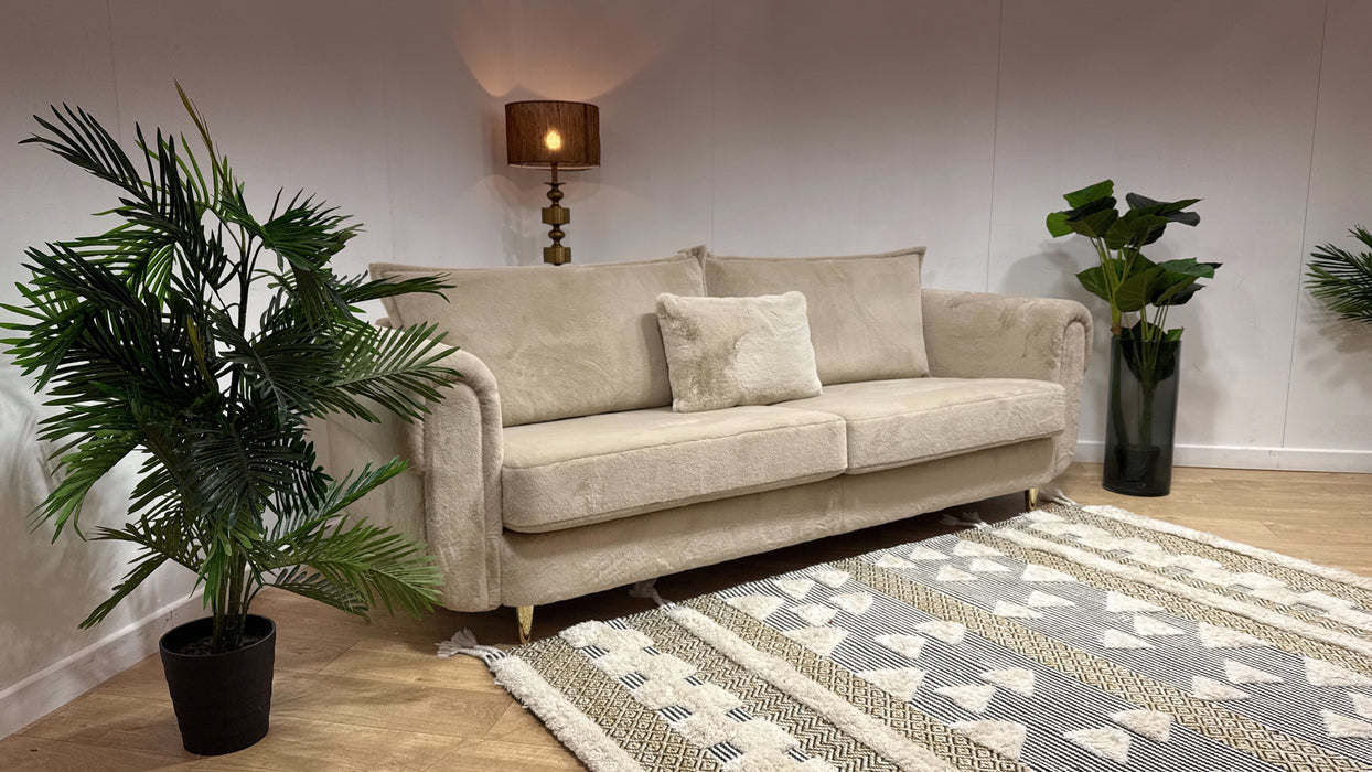 Sofology Sample 4 Seater Split in Sample Soft Short Pile Faux Fur Natural Mix