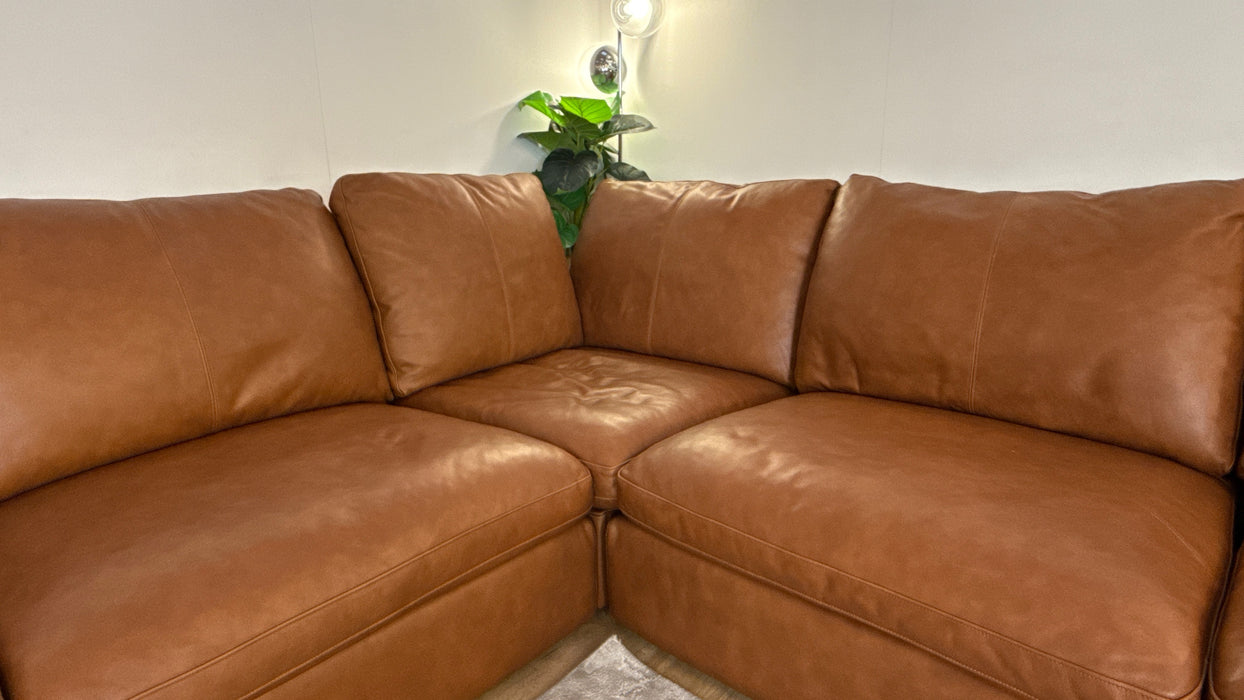 Sofology Retreat Leather 3 Corner 3 in Relaxed Soft Tan Mix