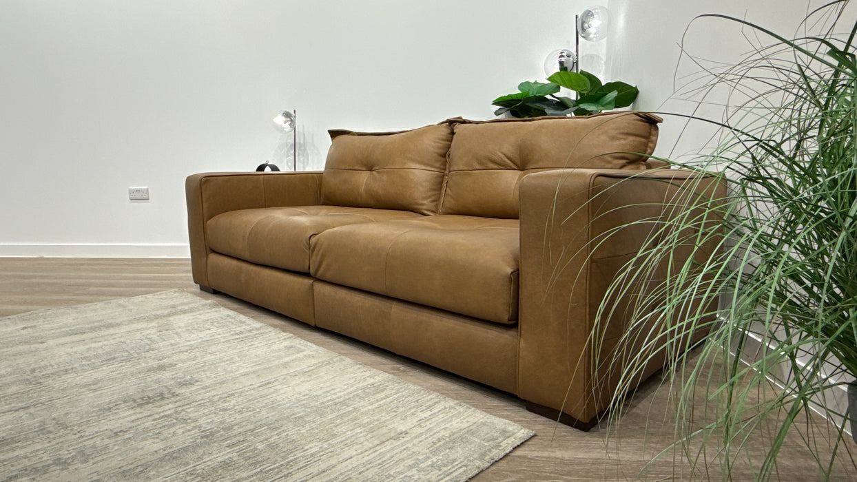Sofology Artisan Leather 4 Seater Split in Relaxed Natural Grain Leather Tan/Natural Mix