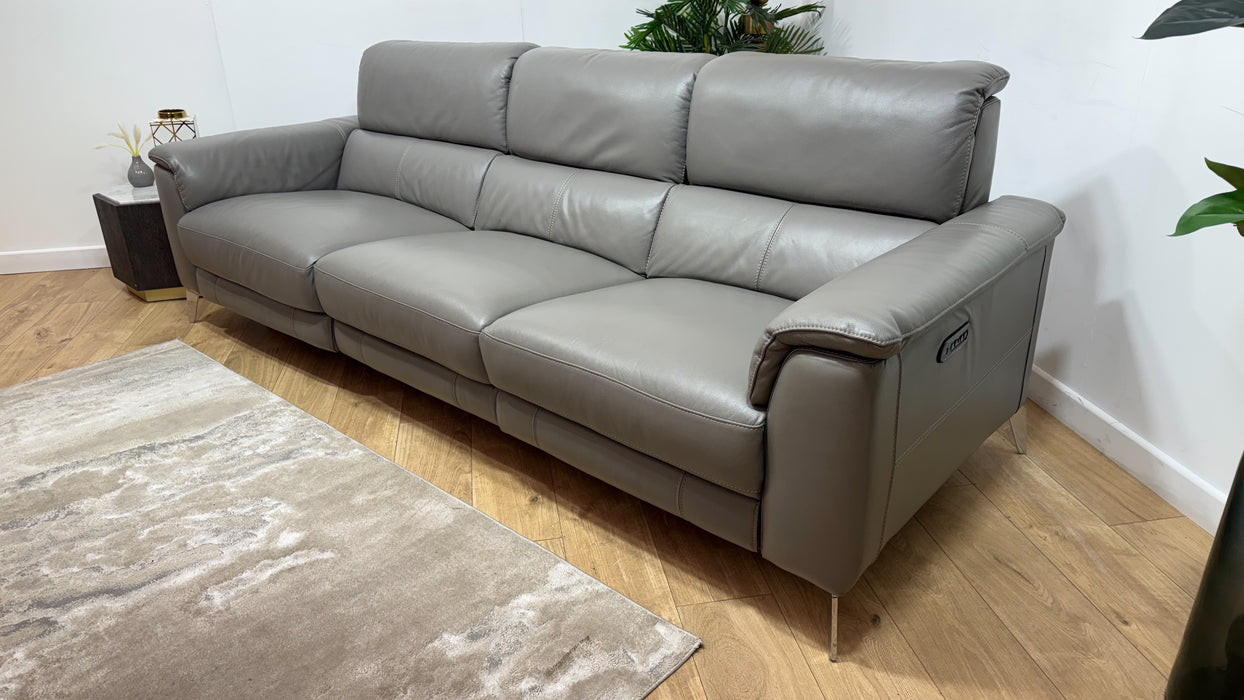 Sofology Illinois Leather 4 Seater Split Power Recliner/Headrest in Trusty Soft Sheen Fossil Grey