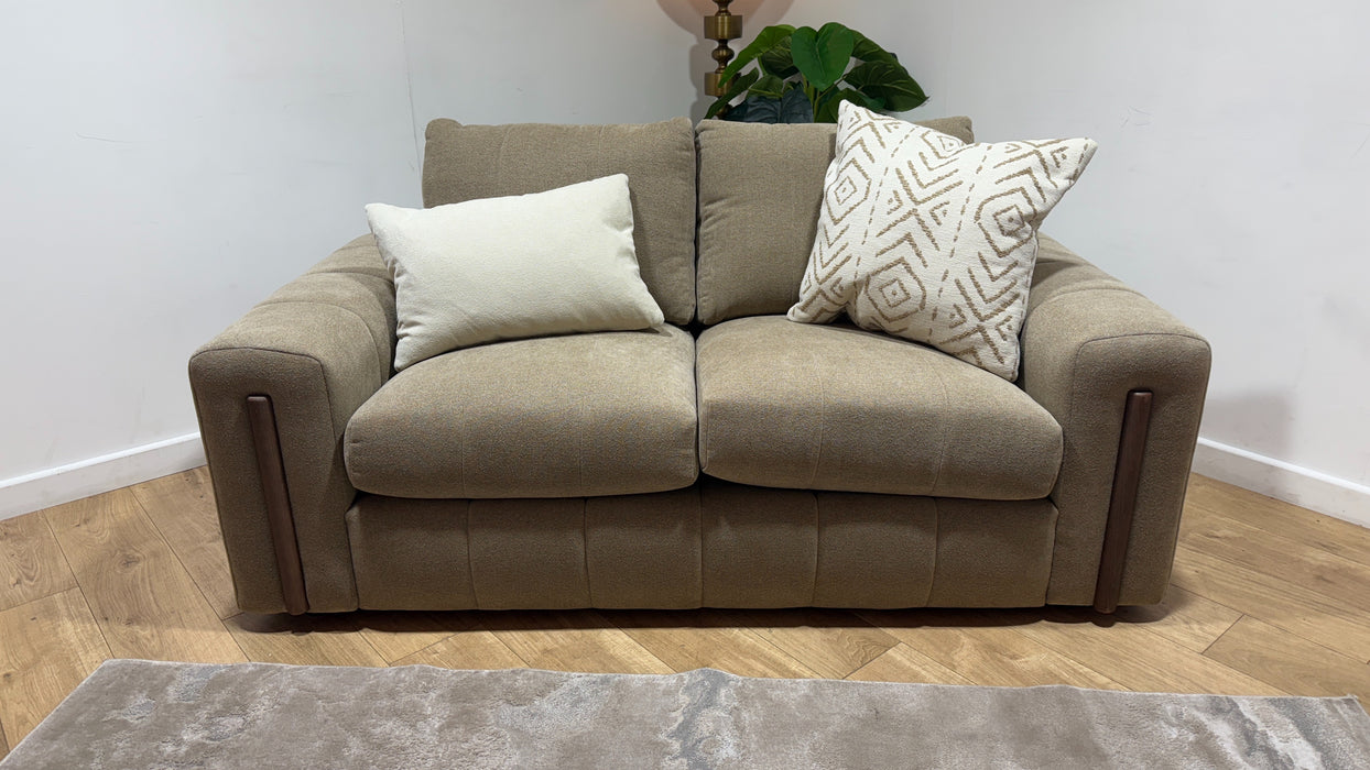 Sofology Soho Fabric 2 Seater Dark Wood Trim in Micro Boucle Mink/Natural Mix