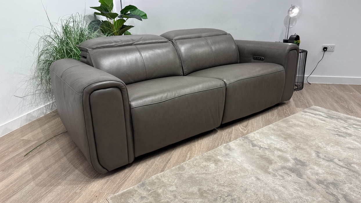 Sofology Premiere Leather 2.5 Seater Power Recliner/Headrest in Trusty Embossed Grey