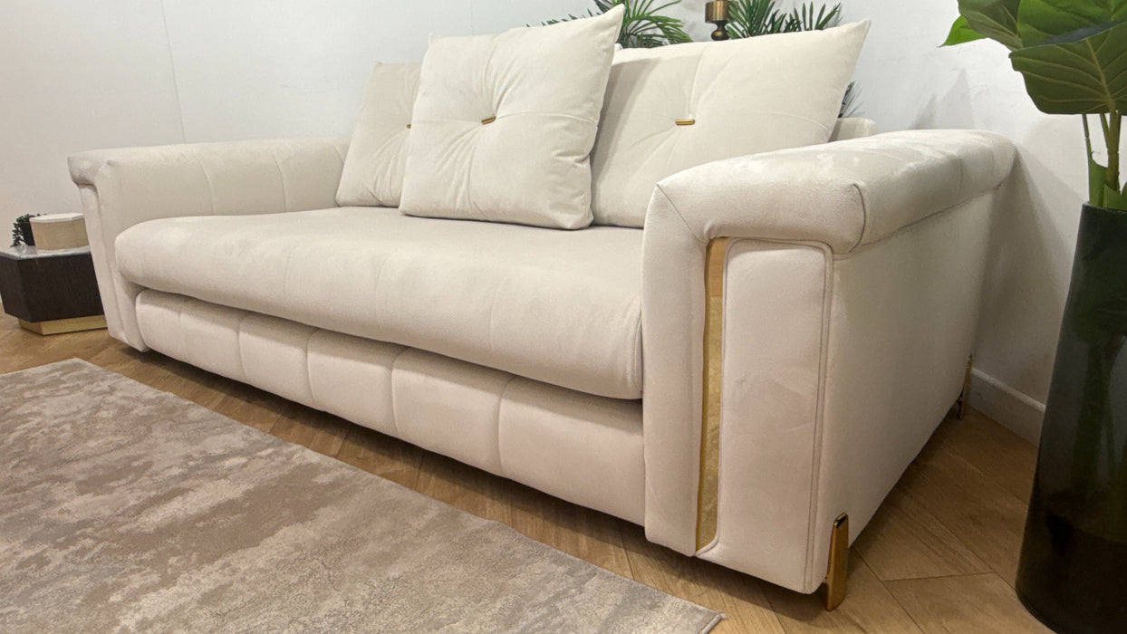 Sofology Oscar Fabric 3 Seater Gold Trim in Super Matt Velvet Ecru Mix