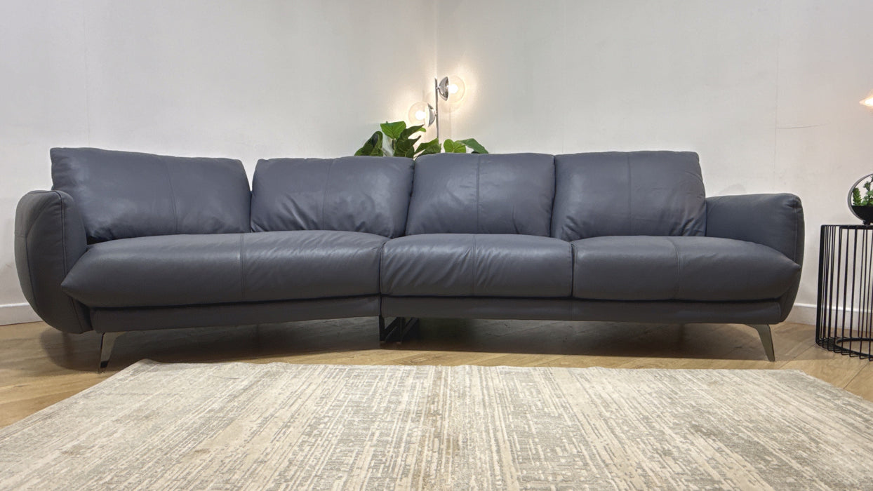 Sofology Adler Leather Asymmetric 4 Seater in Trusty Matt Steel Blue