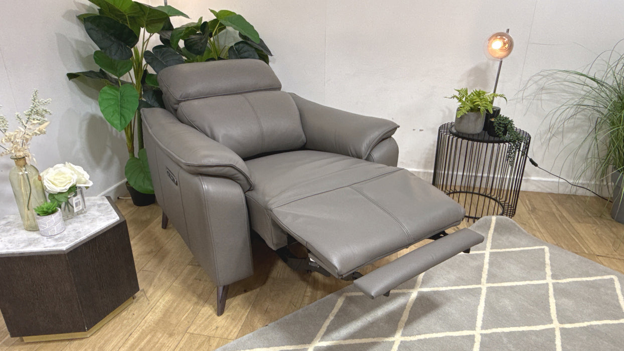 Sofology Arlo Leather Chair Power Recliner/Headrest in Trusty Embossed Elephant