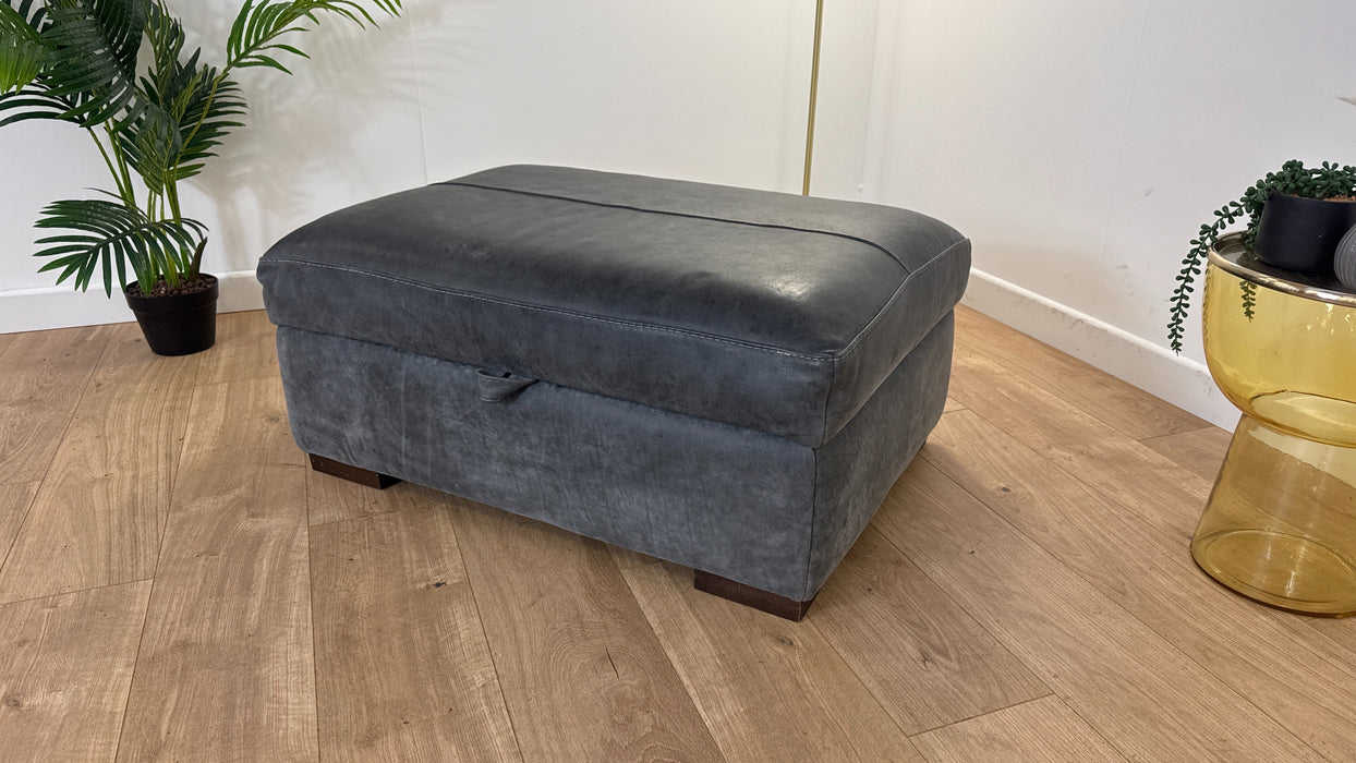 Mazzini Storage Footstool - Leather - Utah Grey