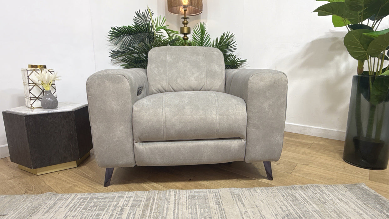 Sofology Allure Fabric Chair Power Recliner/Headrest Heated Seat Speakers in Lifestyle Flecked Stone