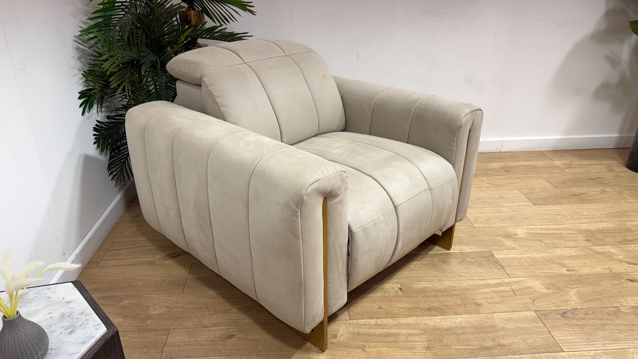 Sofology Paramount Fabric Chair Power Recliner/Headrest Speakers in Lifestyle Nubuck Feel Stone