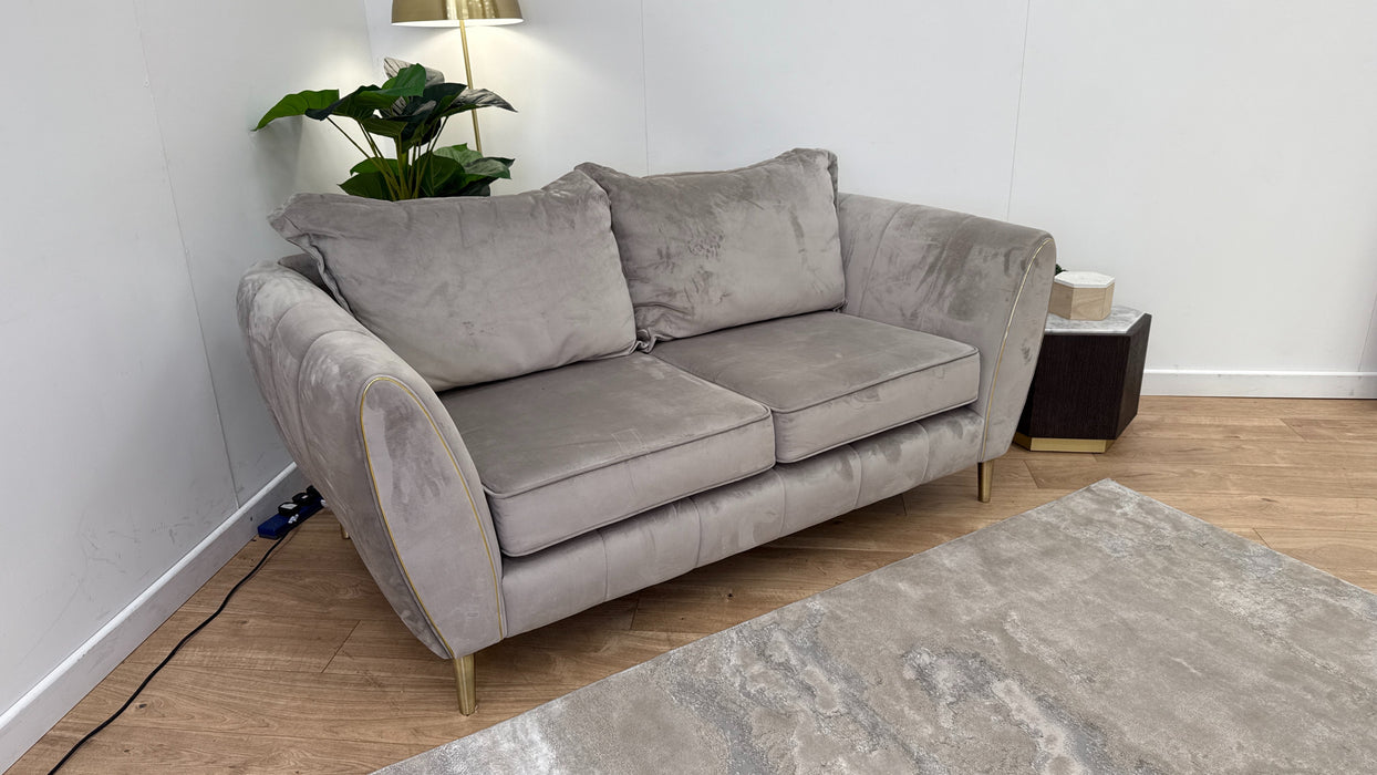 Sofology Gabrielle Fabric 2 Seater Gold Trim in Plush Pebble/Powder Ebony Mix