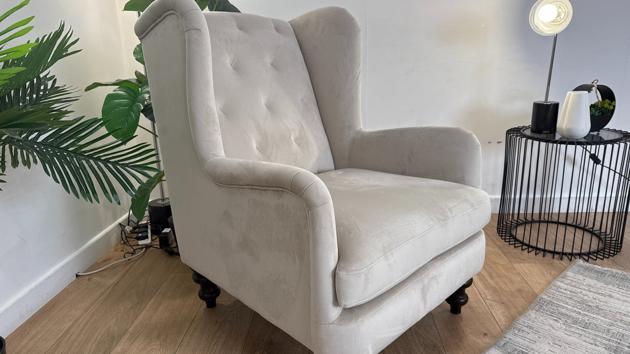 Sofology Kensington Fabric Wing Chair in Matt Velvet Milk