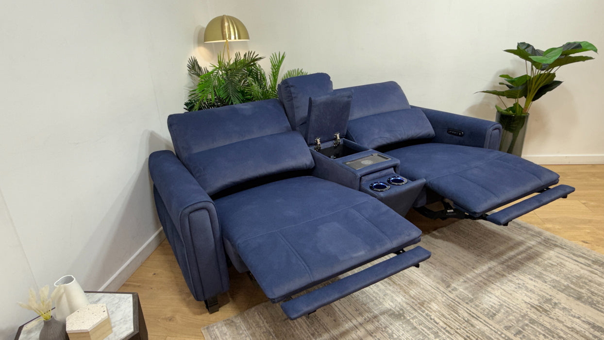 Sofology Ravello Fabric 2.5 Seater Console Power Recliner/Headrest Lumbar Support in Lifestyle Flecked Navy