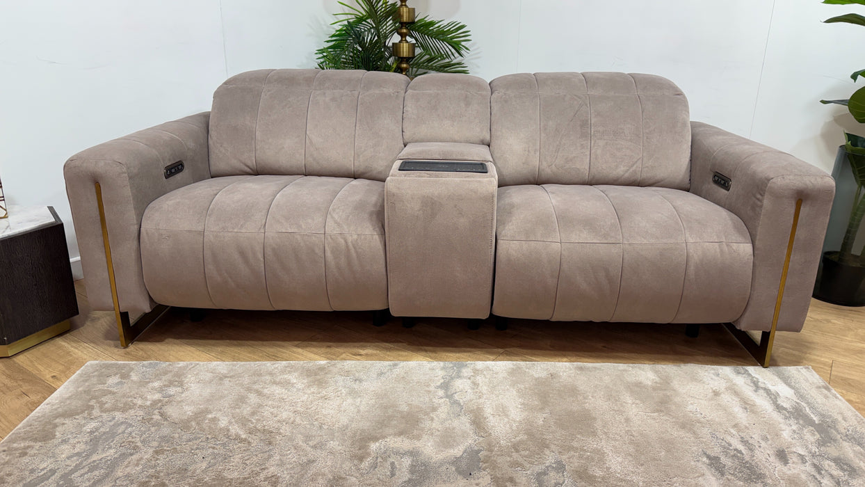Sofology Paramount Fabric 2.5 Seater Console Power Recliner/Headrest Speakers in Lifestyle Flecked Nutmeg